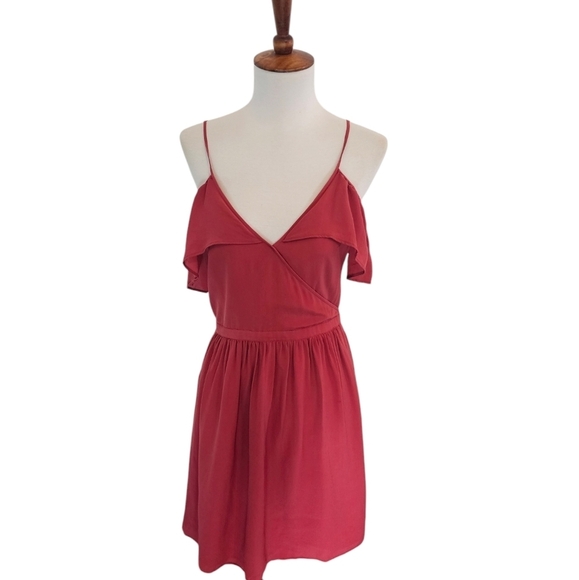 Madewell Red Silk Cold Shoulder Spaghetti Strap Mini Dress 2 Preowned - Picture 2 of 9